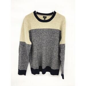 J. Crew Mens Lambs Wool Tricolor Color Block Marled Sweater Size L Dark Academia